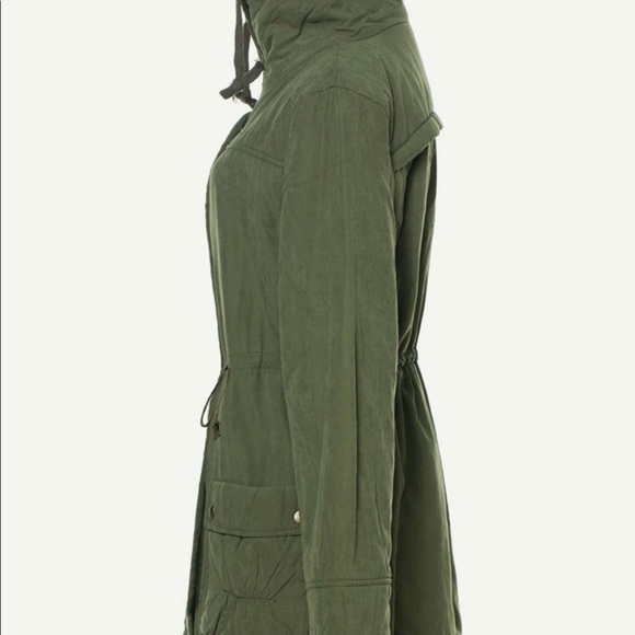 Army Green fur-lined Wide Collar Jacket - Picture 10 of 10